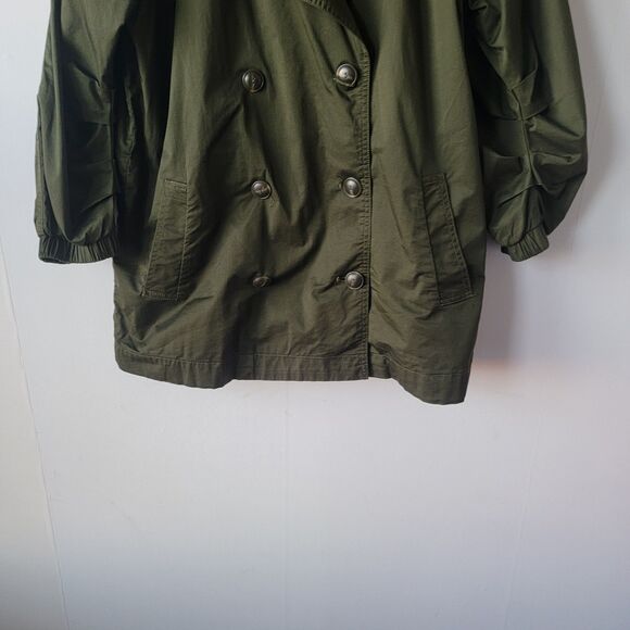 Cabi women's Army Green Expedition Jacket sz M Ruched Sleeves double Breasted - Picture 4 of 9